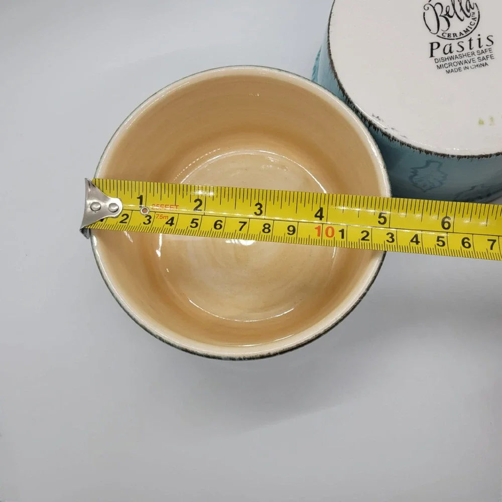 Bella Ceramics Pastis Blue Leaf Ceramic Set of 2 Pet Food Bowls‎ 5 Inch